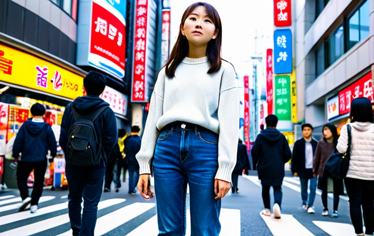 **

A young Japanese woman, fully clothed in casual yet stylish street fashion (jeans, a comfortable sweater, sneakers), standing in a vibrant, bustling Tokyo street filled with colorful signs and people. She is looking upwards with a thoughtful expression, as if contemplating her future path. Background is slightly blurred to emphasize the subject. Safe for work, appropriate content, perfect anatomy, natural proportions, family-friendly, professional quality.

**
