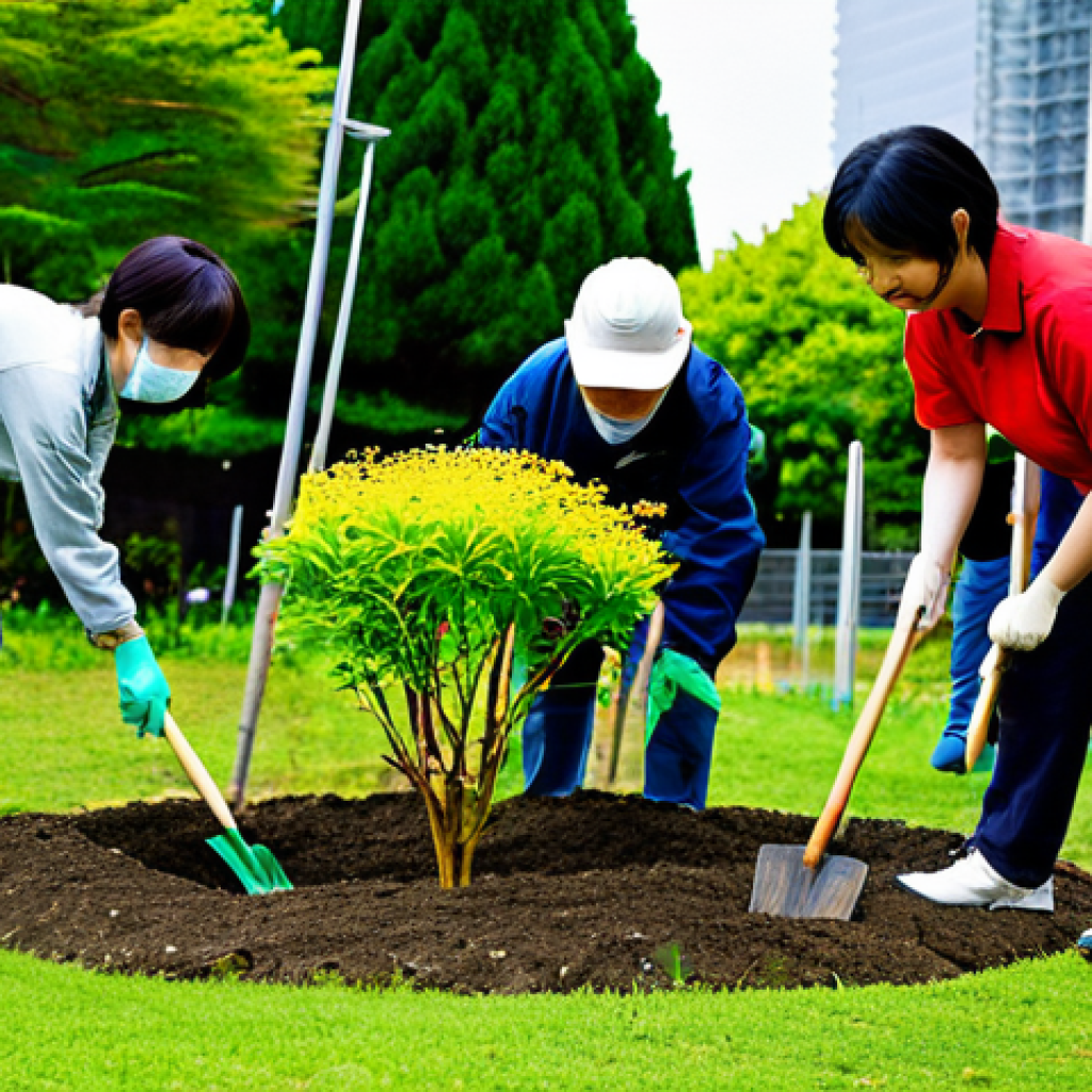 다양한 문화 속에서의 삶의 목적 탐구 - **Prompt:** A group of diverse individuals collaborating on a community garden project in a modern J...
