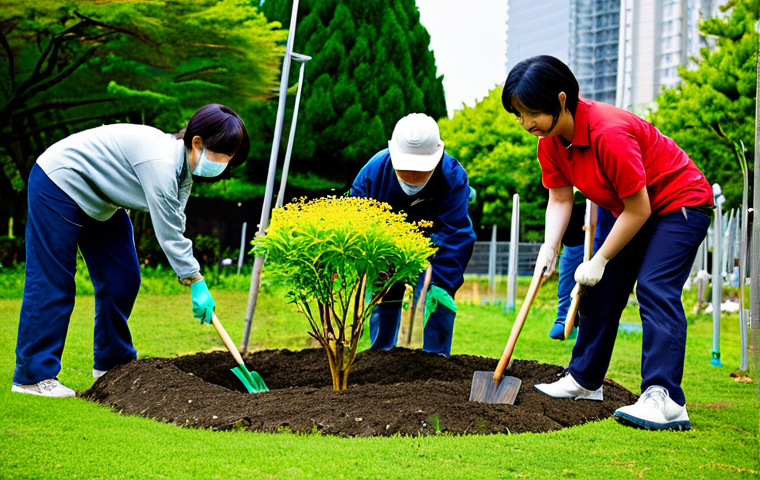 다양한 문화 속에서의 삶의 목적 탐구 - **Prompt:** A group of diverse individuals collaborating on a community garden project in a modern J...