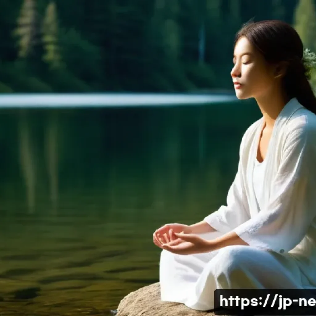 의미 있는 삶을 위한 실천 방법 - **Prompt for "Digital Detox and Inner Peace":** A serene young woman, dressed in comfortable, soft l...