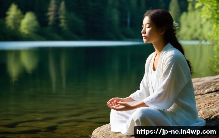 의미 있는 삶을 위한 실천 방법 - **Prompt for "Digital Detox and Inner Peace":** A serene young woman, dressed in comfortable, soft l...