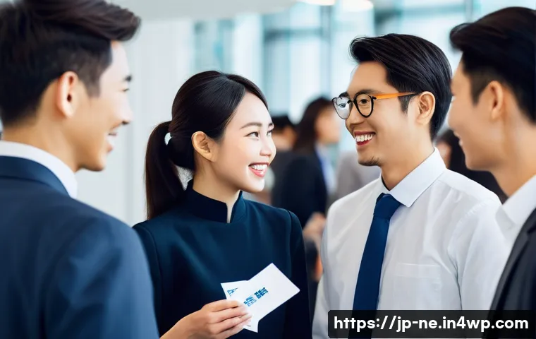목적을 찾기 위한 네트워킹의 중요성 - A diverse group of professionals from various industries engaging in a lively networking event, exch...